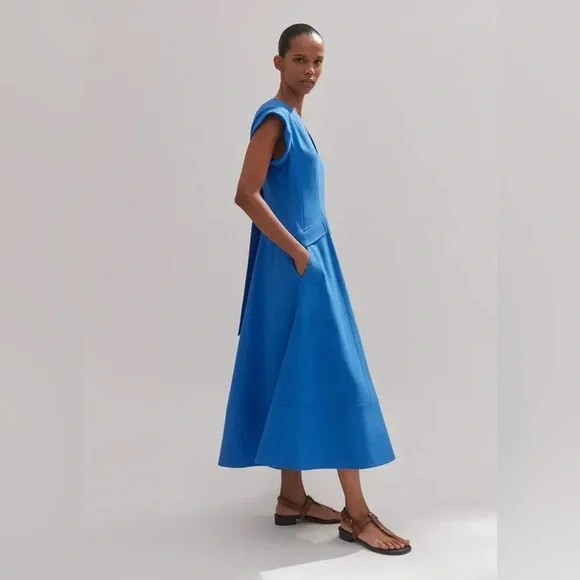 ME+EM Blue Tailored Midi Dress Size 12 Classic Old Money Elegance quiet luxury - Picture 3 of 16